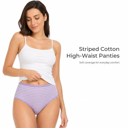 5pcs Striped Cotton High-Waist Panties