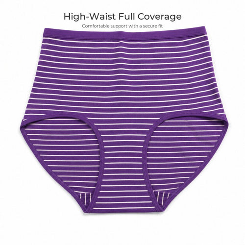 Purple striped cotton high-waist panties front detail