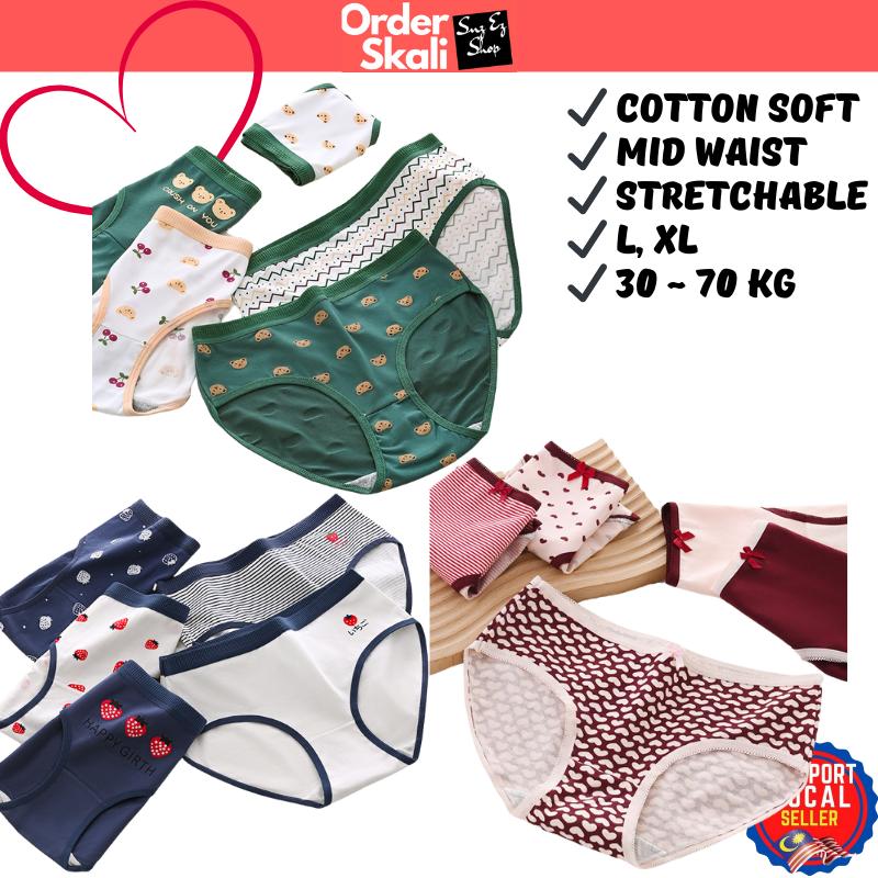 30-70kg Mid Waist Milk Silk 5pcs Cute Bear Woman Underwear Student Brief Spender Breathable Panty Seluar Dalam Wanita Panties Fabric