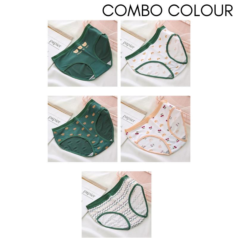 30-70kg Mid Waist Milk Silk 5pcs Cute Bear Woman Underwear Student Brief Spender Breathable Panty Seluar Dalam Wanita Panties Fabric