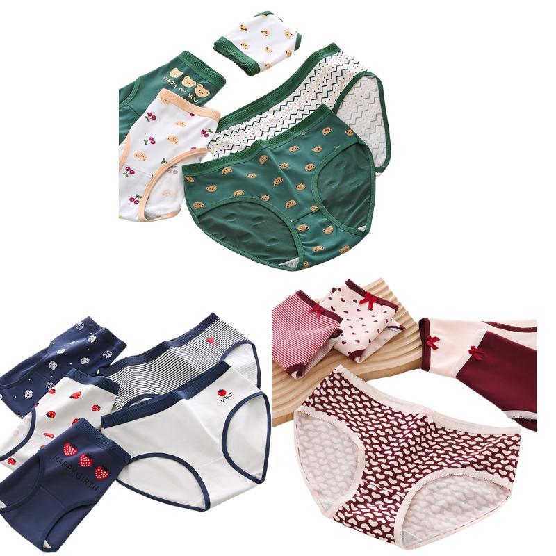 30-70kg Mid Waist Milk Silk 5pcs Cute Bear Woman Underwear Student Brief Spender Breathable Panty Seluar Dalam Wanita Panties Fabric