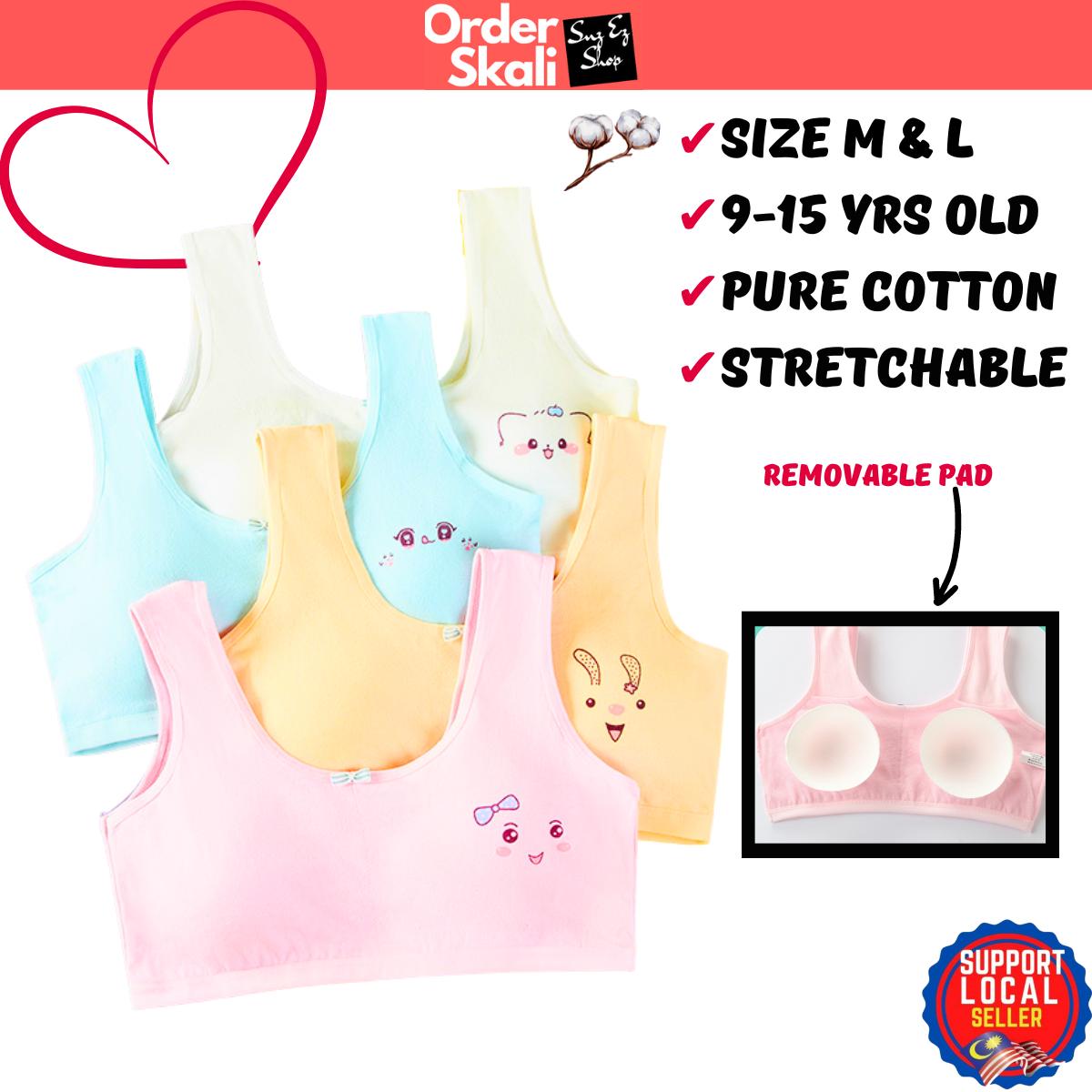9-15 years Teenagers Bra Cotton Soft Sports Kids Girl Training Strap with Sponge Bra Teenage Wireless Bralette Student Pruberty Baju Dalam Budak Perempuan