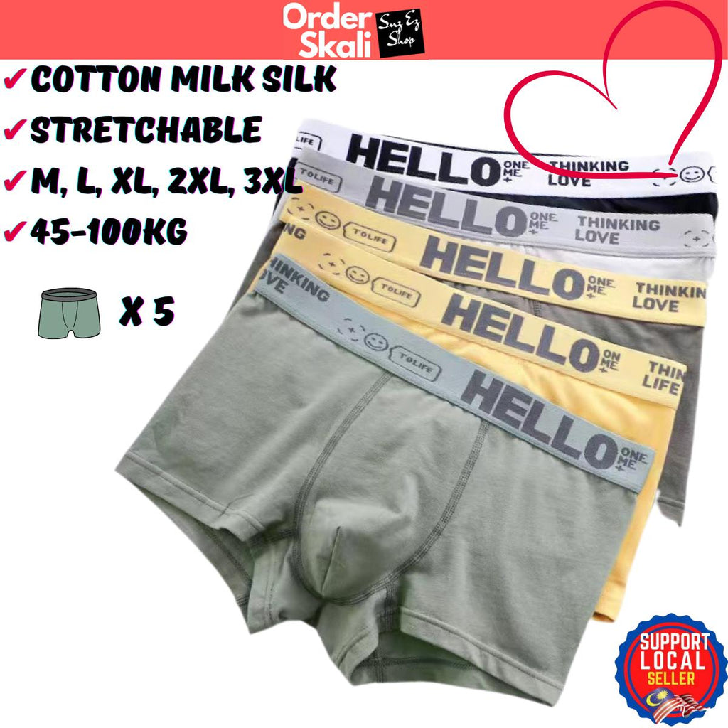 5pcs 40-100kg Men's Boxer Seluar Dalam Sukan Lelaki Man Underwear Comfortable Soft Cotton Panties Seluar Pendek Persegi Belia Teen Underpants Oversize Seluar Dalam Viral Menswear Stretchable Boxers/Tr