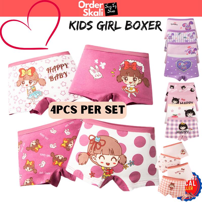 4pcs Kids panties Boxer girl Spender budak perempuan Baby girl underwear Cotton Soft Children Underpants Cartoon Breathable Briefs