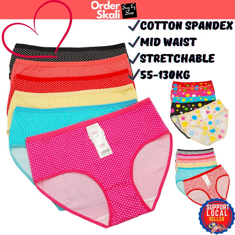 5pcs 55-130kg Mid Waist Cotton Spandex Women Underwear Plus size panties Seluar Dalam Wanita Polyester Floral Striped Polka Dot Cute Fabric