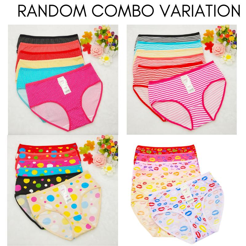 5pcs 55-130kg Mid Waist Cotton Spandex Women Underwear Plus size panties Seluar Dalam Wanita Polyester Floral Striped Polka Dot Cute Fabric