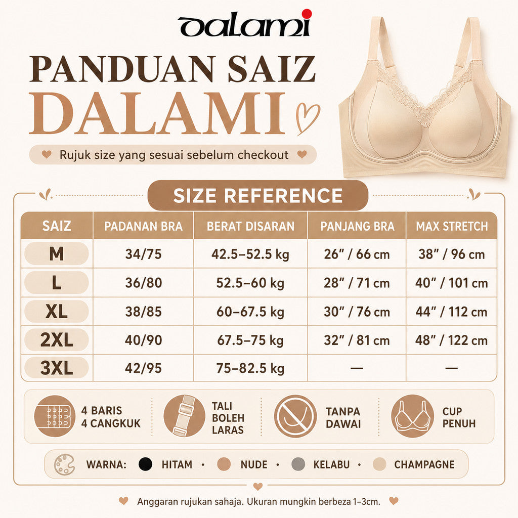 [DALAMI] VELORA Satin Bra Wanita Tanpa Dawai Seamless Soft Support Full Cup Selesa Tak Bertanda Innerwear Harian M-2XL