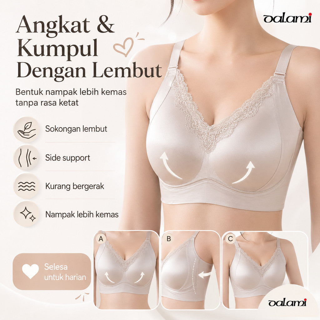 [DALAMI] VELORA Satin Bra Wanita Tanpa Dawai Seamless Soft Support Full Cup Selesa Tak Bertanda Innerwear Harian M-2XL