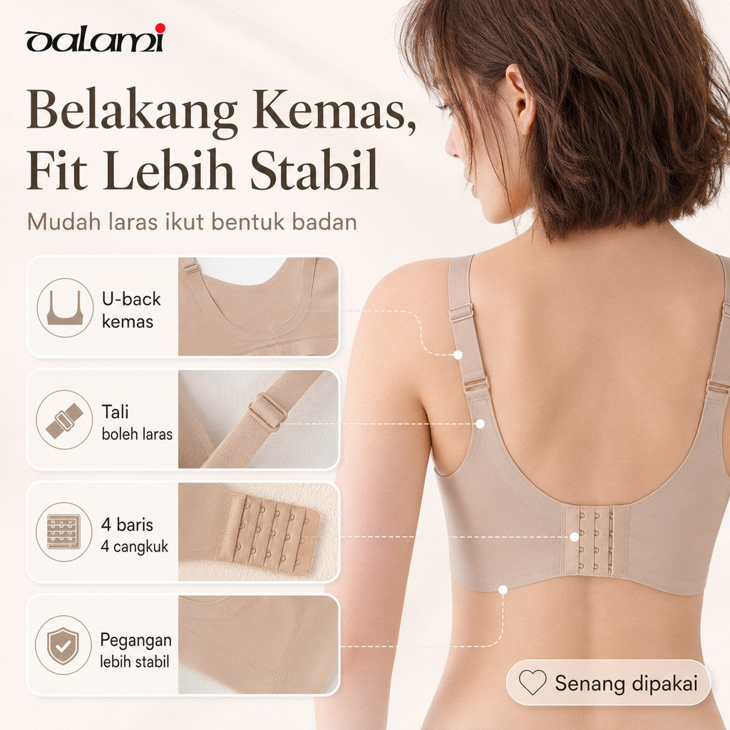 [DALAMI] VELORA Satin Bra Wanita Tanpa Dawai Seamless Soft Support Full Cup Selesa Tak Bertanda Innerwear Harian M-2XL