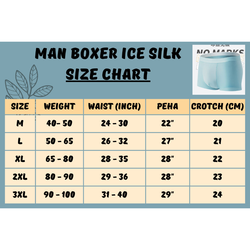 Men's Seamless Ice Silk Boxer Underwear Seluar Dalam Lelaki Quick Dry Trunk