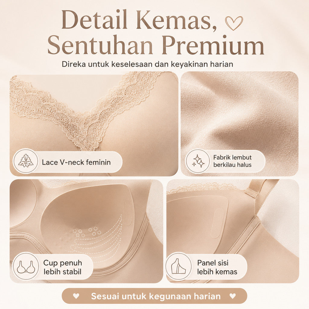 [DALAMI] VELORA Satin Bra Wanita Tanpa Dawai Seamless Soft Support Full Cup Selesa Tak Bertanda Innerwear Harian M-2XL