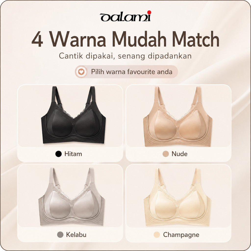 [DALAMI] VELORA Satin Bra Wanita Tanpa Dawai Seamless Soft Support Full Cup Selesa Tak Bertanda Innerwear Harian M-2XL