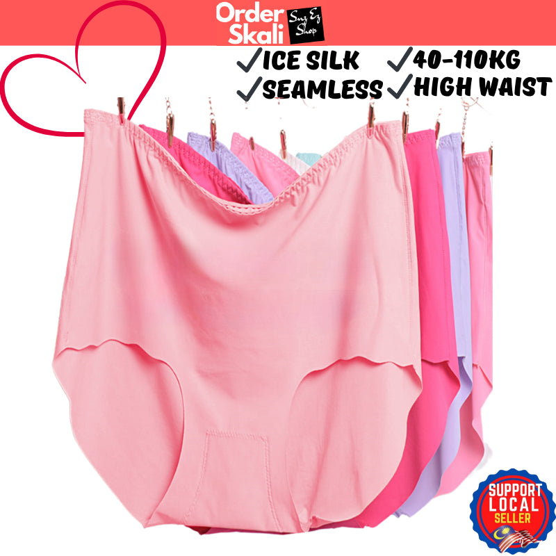 Woman Plus Size Seamless Ice Silk Panties Soft Underwear Seluar Dalam Wanita Kain Sejuk Spender Traceless
