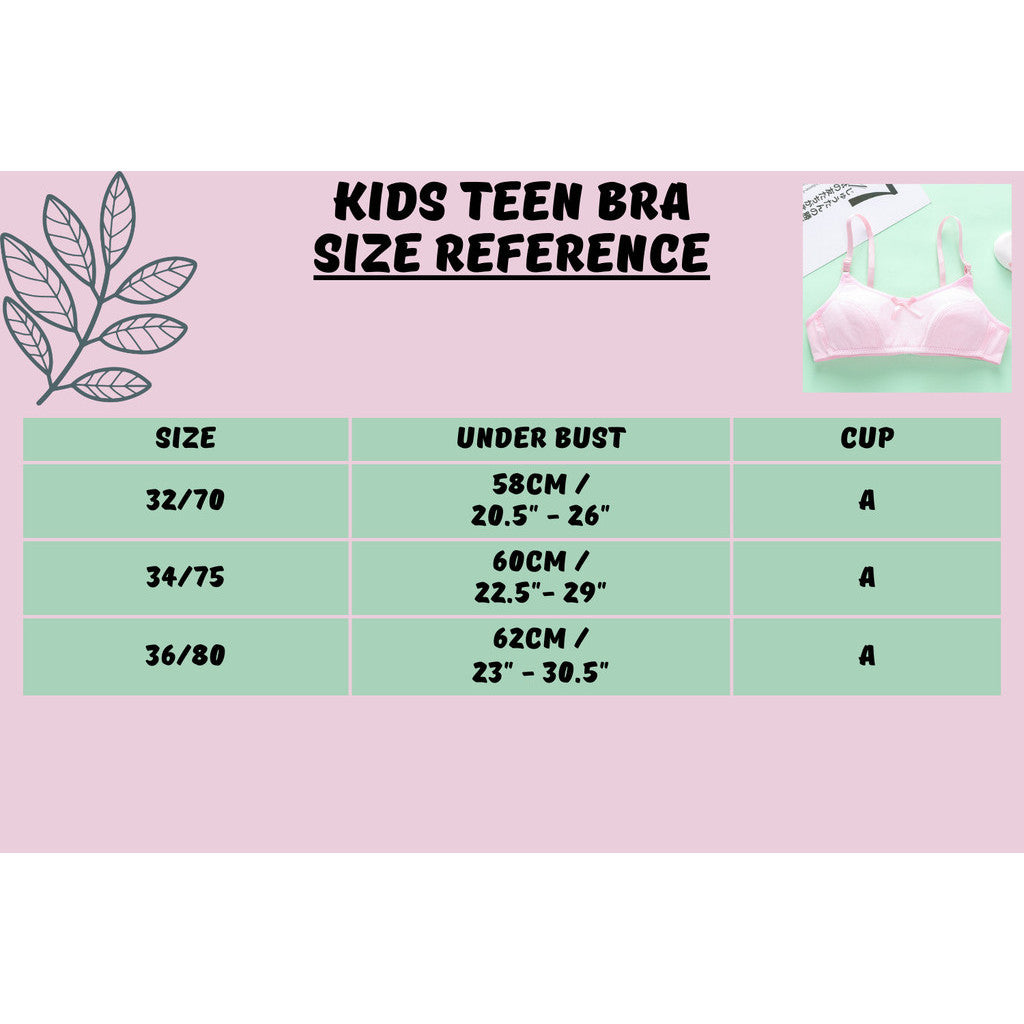 9-15yrs Teen Bra Teenage Girls Training Sport Baju Dalam Budak Perempuan Student Adjustable Strap Two Hook Soft Cotton
