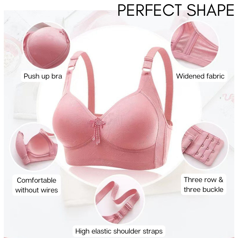 Women Bra Plus Size Full Cup BCD Non Wired Wireless Baju Dalam Wanita Tanpa Dawai 3 Cangkuk Tali Lebar Cover Lemak Coli