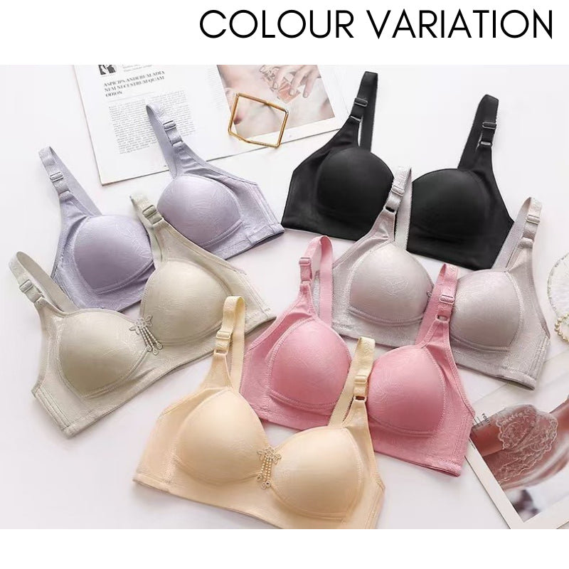 Women Bra Plus Size Full Cup BCD Non Wired Wireless Baju Dalam Wanita Tanpa Dawai 3 Cangkuk Tali Lebar Cover Lemak Coli