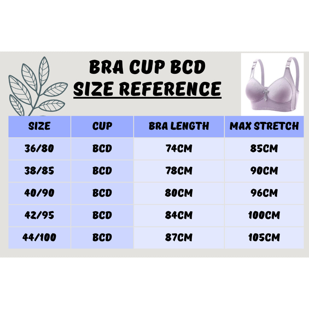 Women Bra Plus Size Full Cup BCD Non Wired Wireless Baju Dalam Wanita Tanpa Dawai 3 Cangkuk Tali Lebar Cover Lemak Coli