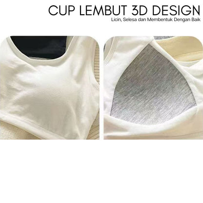 Training Bra Remaja Cotton Breathable | Bra Budak Perempuan Tanpa Dawai Padded Teen Bra Comfortable Innerwear Sekolah