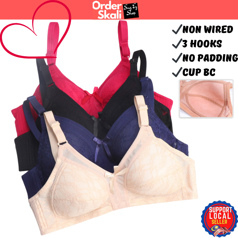 Wireless Bra Cup BC Thin Sponge Padding Baju Dalam Wanita Bra Tutup Penuh Full Cover Tanpa Dawai 3 Hook Plus Size Span