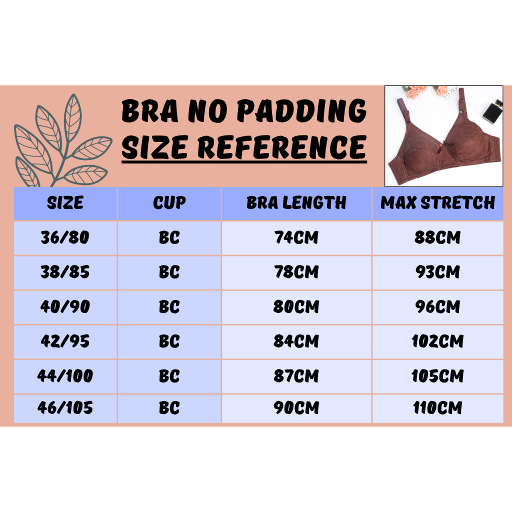 Wireless Bra Cup BC Thin Sponge Padding Baju Dalam Wanita Bra Tutup Penuh Full Cover Tanpa Dawai 3 Hook Plus Size Span