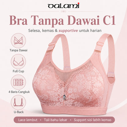 [DALAMI] ELORA Bra Tanpa Dawai Wanita C Cup Full Cup Lace Supportive Bra Harian Selesa Saiz 38/85C - 44/100C
