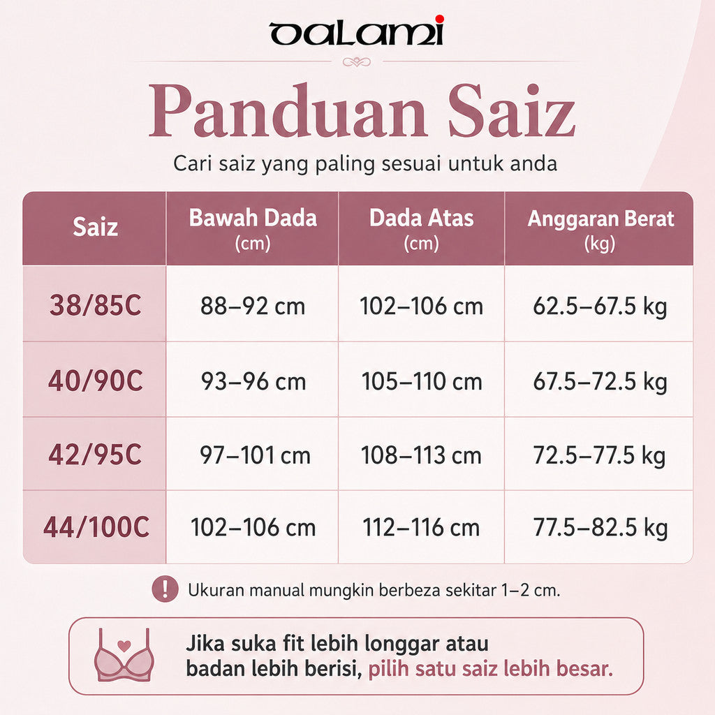 [DALAMI] ELORA Bra Tanpa Dawai Wanita C Cup Full Cup Lace Supportive Bra Harian Selesa Saiz 38/85C - 44/100C