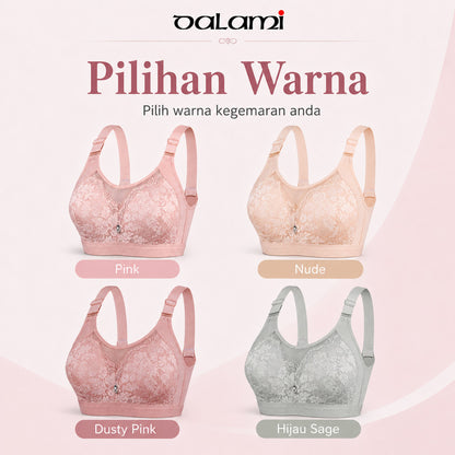 [DALAMI] ELORA Bra Tanpa Dawai Wanita C Cup Full Cup Lace Supportive Bra Harian Selesa Saiz 38/85C - 44/100C