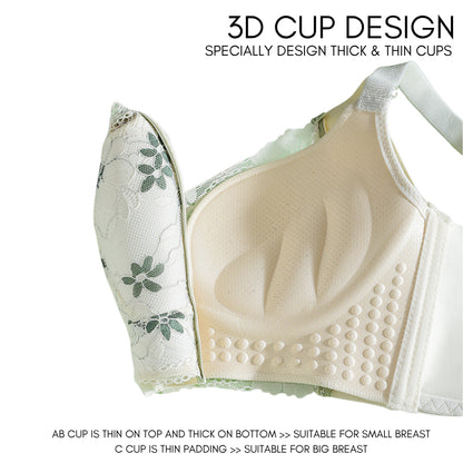 Push Up Bra Tanpa Dawai Renda 4 Hook V Neck Baju Dalam Wanita Cup AB C Kecil Nampak Besar Wireless Support Adjustable