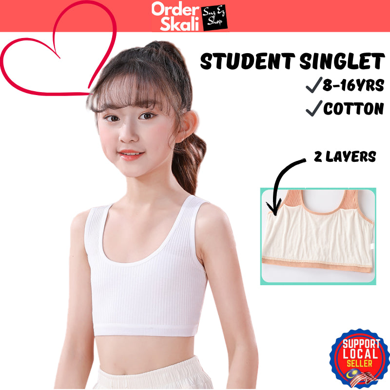 Training Bra Cotton Stretchable Remaja 8-16Y Girl Teen Short Singlet  Latihan Kanak-Kanak Double Layer Anti See-Through