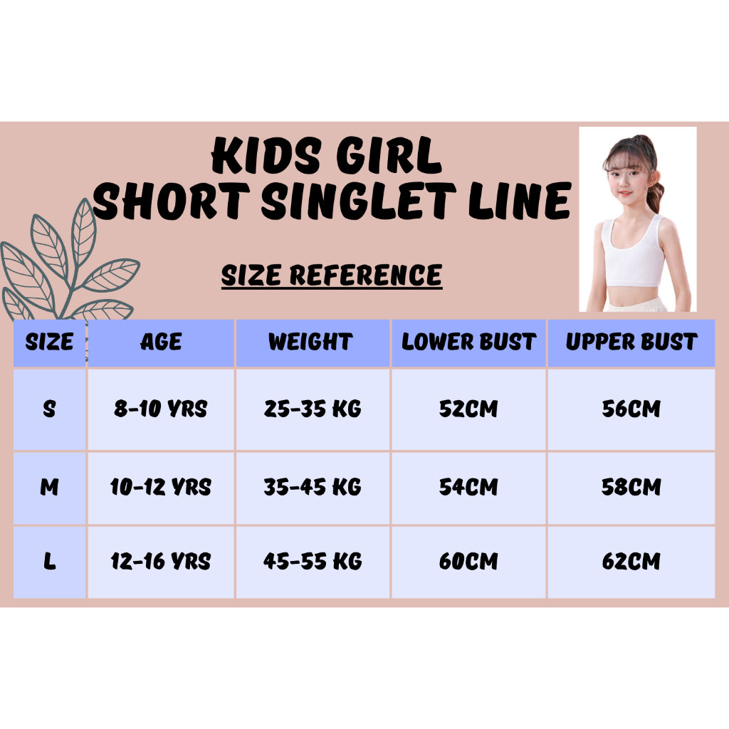 Training Bra Cotton Stretchable Remaja 8-16Y Girl Teen Short Singlet  Latihan Kanak-Kanak Double Layer Anti See-Through
