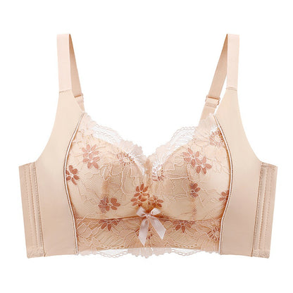 Push Up Bra Tanpa Dawai Renda 4 Hook V Neck Baju Dalam Wanita Cup AB C Kecil Nampak Besar Wireless Support Adjustable