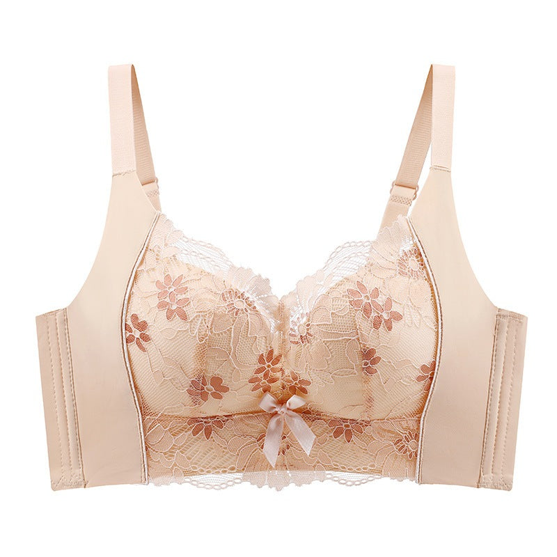 Push Up Bra Tanpa Dawai Renda 4 Hook V Neck Baju Dalam Wanita Cup AB C Kecil Nampak Besar Wireless Support Adjustable