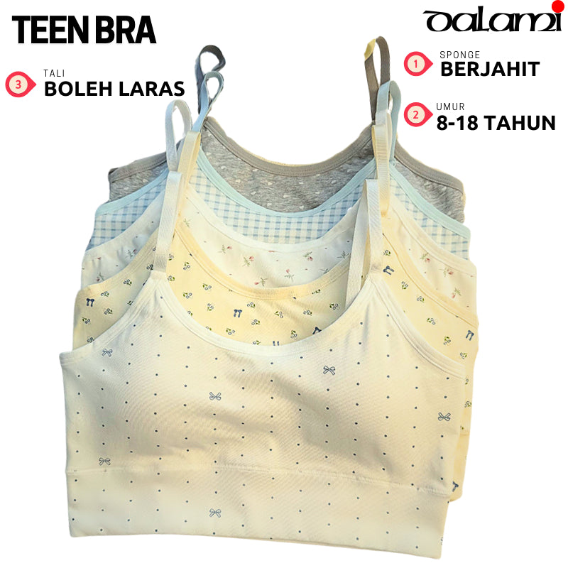 Training Bra Remaja Perempuan Cotton Lembut Tanpa Dawai Breathable Adjustable Strap Teen Innerwear