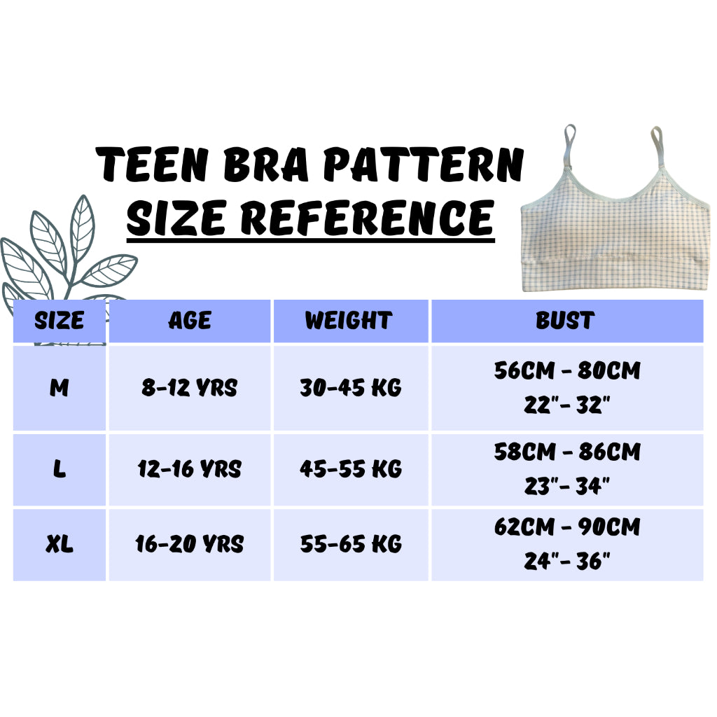 Training Bra Remaja Perempuan Cotton Lembut Tanpa Dawai Breathable Adjustable Strap Teen Innerwear