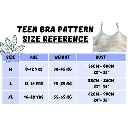 Training Bra Remaja Perempuan Cotton Lembut Tanpa Dawai Breathable Adjustable Strap Teen Innerwear