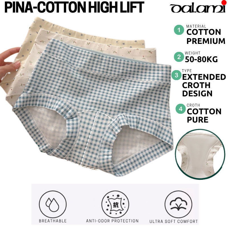 PINA Cotton High Lift Panties Wanita Seamless Lembut Anti Lecet High Waist Selesa Daily Wear Breathable