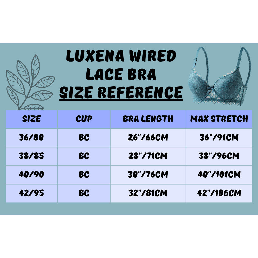 DALAMI LUXENA Wired Lace Bra | 3/4 Cup Thin Mold Cup Bra | Bra Berdawai Lace Full Coverage | Adjustable Strap Bra BC Cup