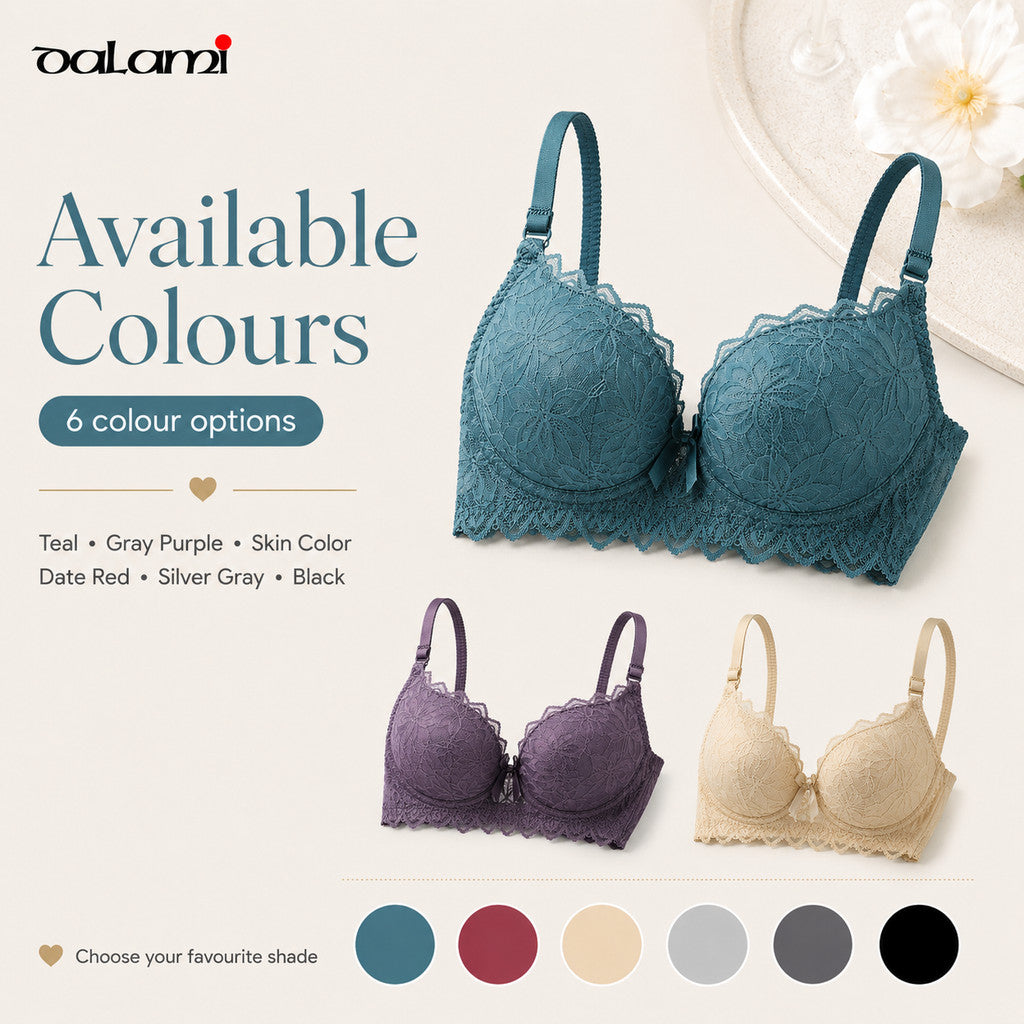 DALAMI LUXENA Wired Lace Bra | 3/4 Cup Thin Mold Cup Bra | Bra Berdawai Lace Full Coverage | Adjustable Strap Bra BC Cup