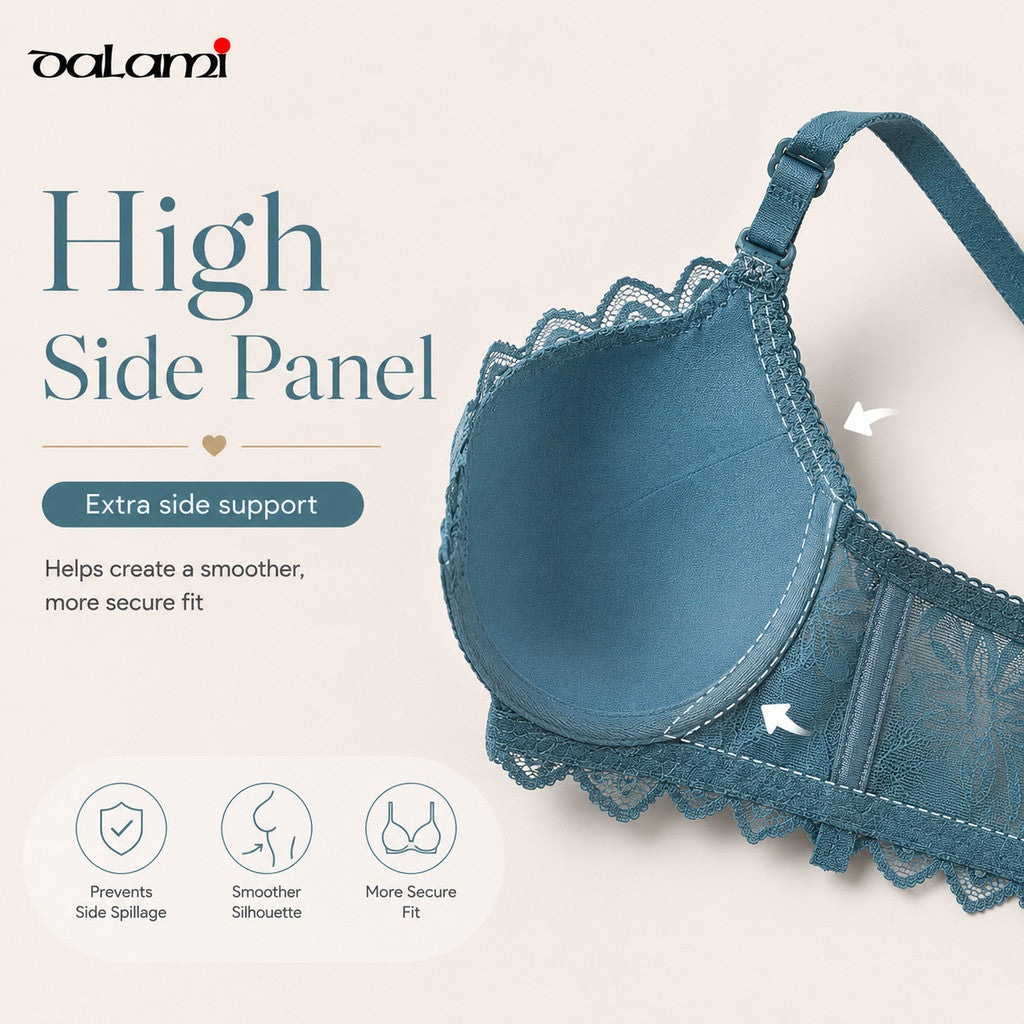 DALAMI LUXENA Wired Lace Bra | 3/4 Cup Thin Mold Cup Bra | Bra Berdawai Lace Full Coverage | Adjustable Strap Bra BC Cup