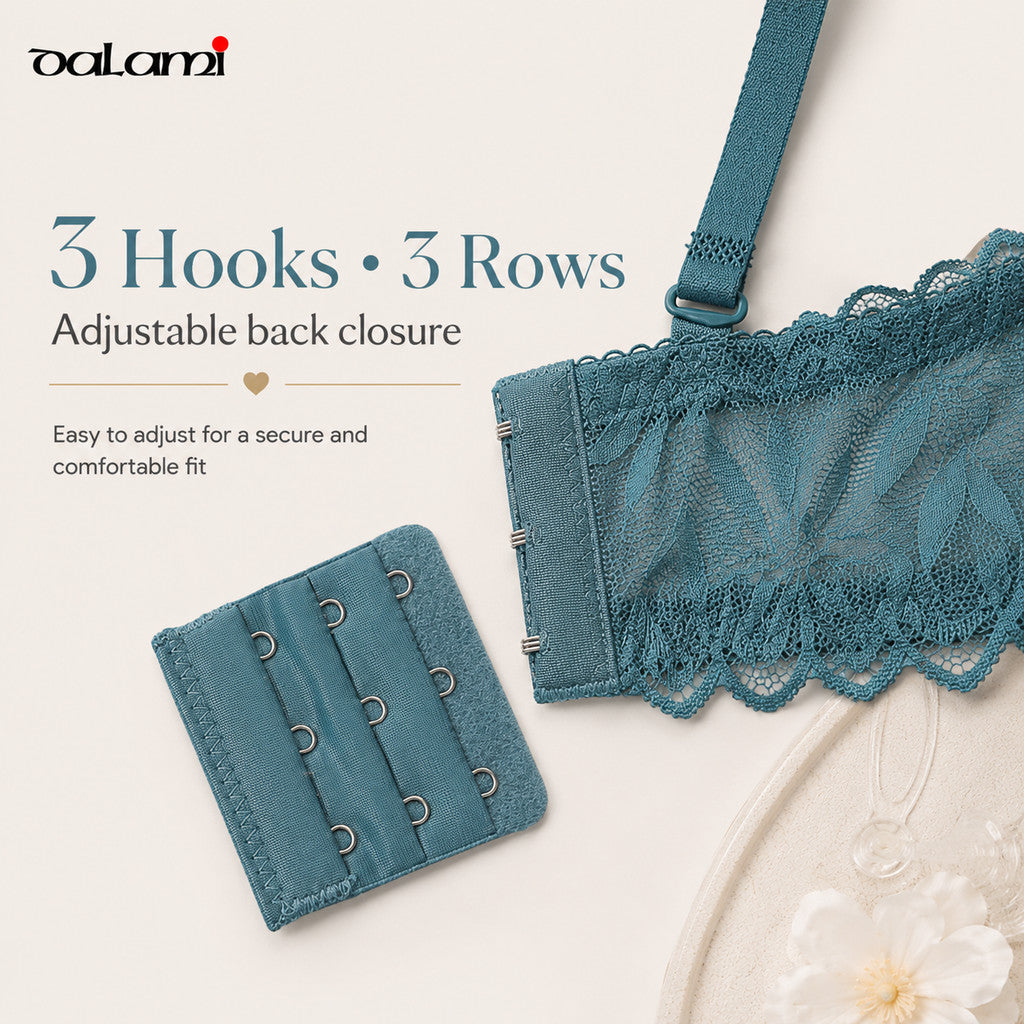 DALAMI LUXENA Wired Lace Bra | 3/4 Cup Thin Mold Cup Bra | Bra Berdawai Lace Full Coverage | Adjustable Strap Bra BC Cup