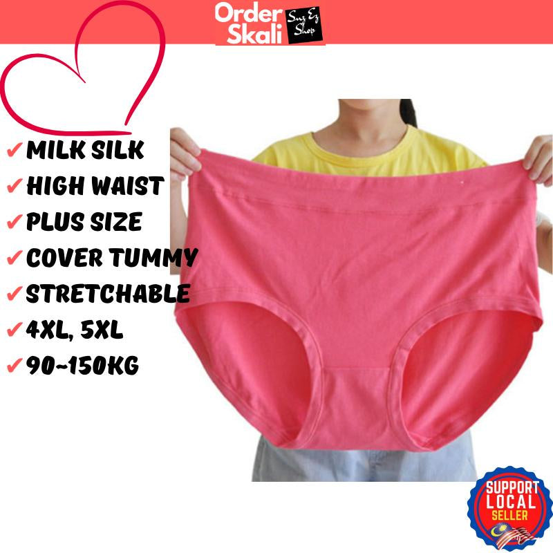 90-150kg Plus Size Milk Silk Woman Panties Ladies Underwear Seluar Dalam Wanita Stretchable Silky Fabric Female Large