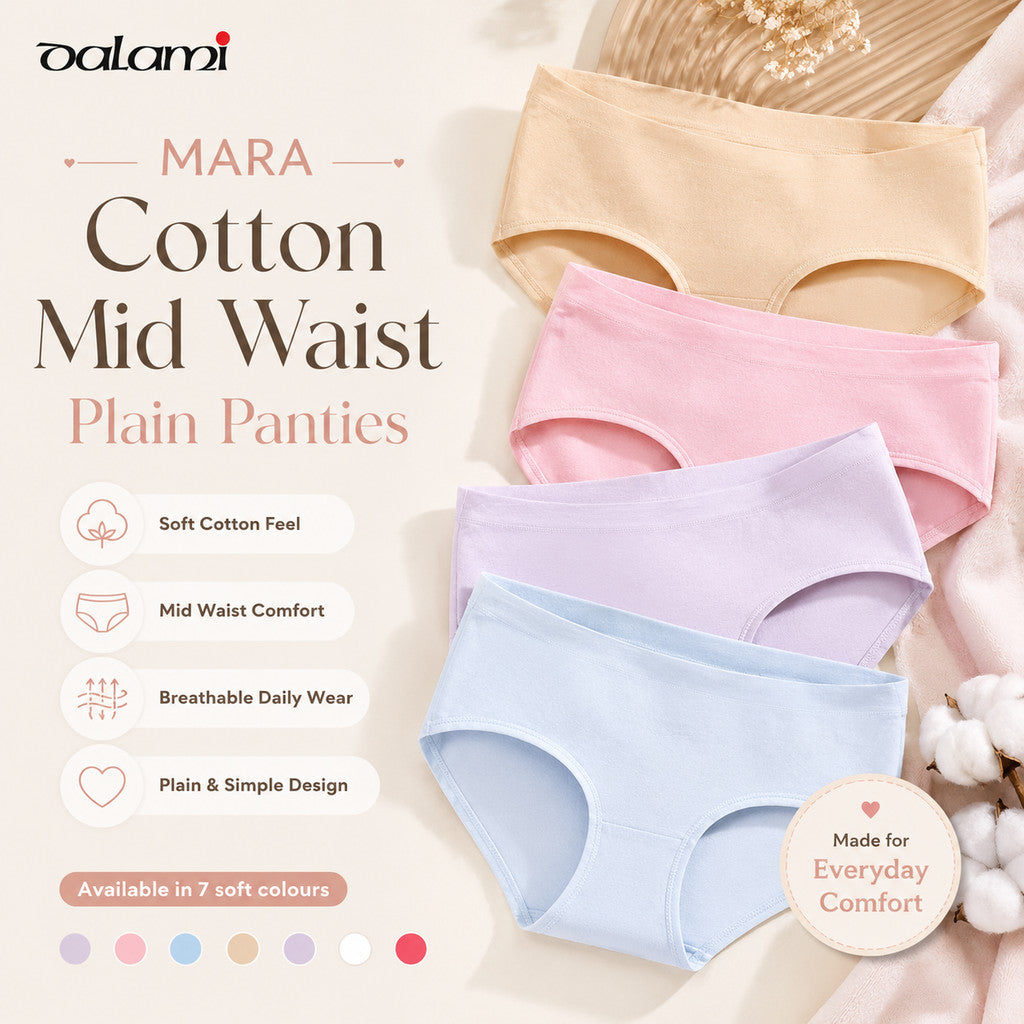 [DALAMI] MARA Panties Cotton Mid Waist Plain Seluar Dalam Wanita Soft Breathable Underwear Women Plus Size L-5XL