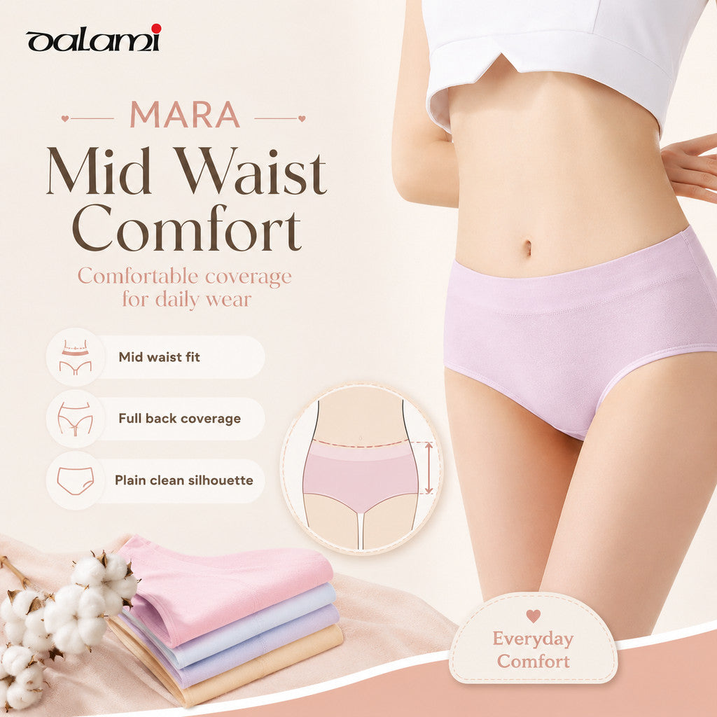[DALAMI] MARA Panties Cotton Mid Waist Plain Seluar Dalam Wanita Soft Breathable Underwear Women Plus Size L-5XL
