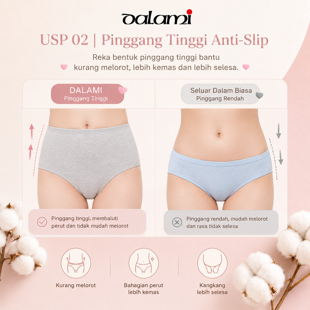 [DALAMI] LARA 47-115kg 5pcs Cotton High Waist Plus Size Panties Underwear Women Seluar Dalam Wanita Female Panty