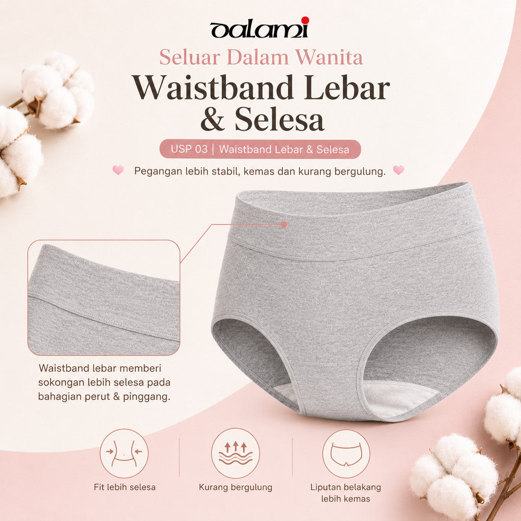 [DALAMI] LARA 47-115kg 5pcs Cotton High Waist Plus Size Panties Underwear Women Seluar Dalam Wanita Female Panty