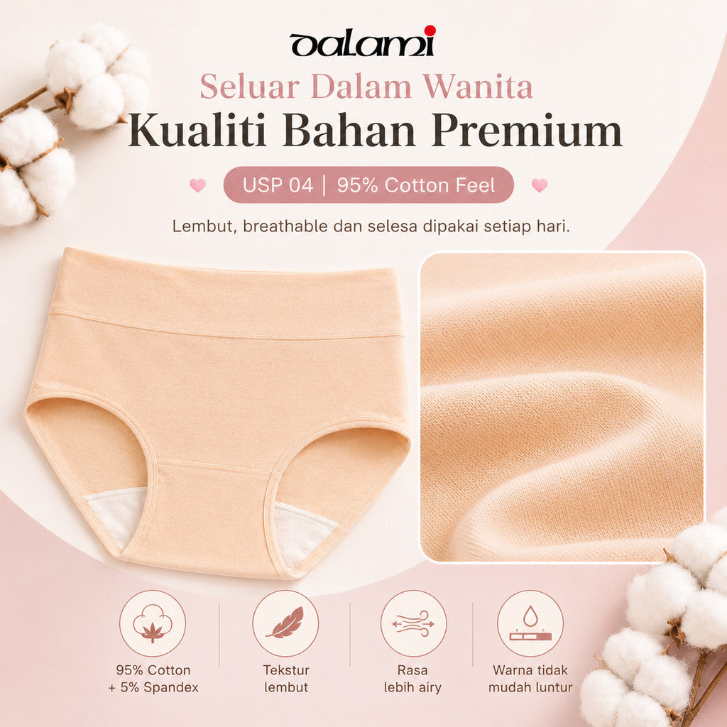 [DALAMI] LARA 47-115kg 5pcs Cotton High Waist Plus Size Panties Underwear Women Seluar Dalam Wanita Female Panty