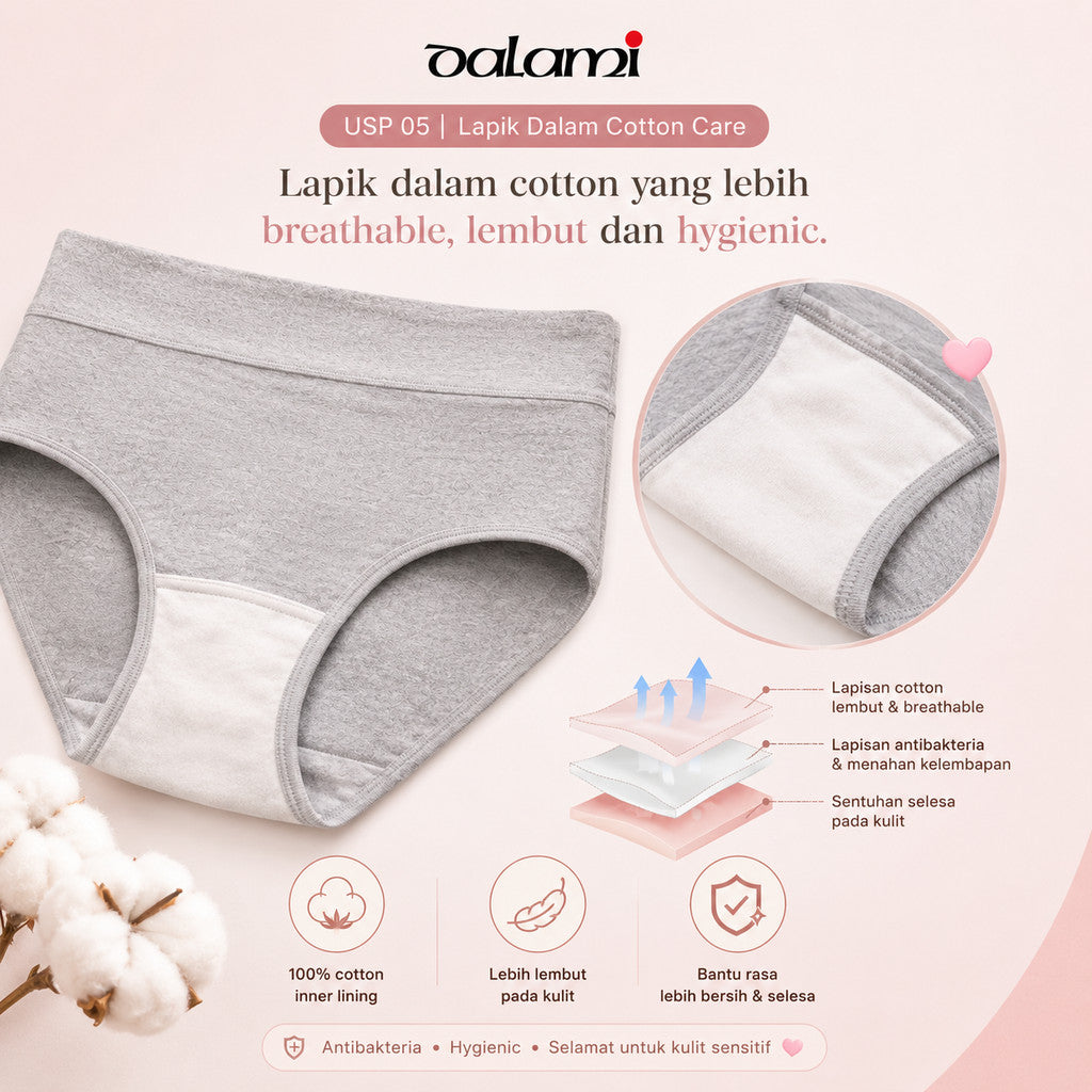 [DALAMI] LARA 47-115kg 5pcs Cotton High Waist Plus Size Panties Underwear Women Seluar Dalam Wanita Female Panty