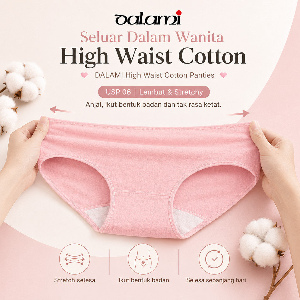 [DALAMI] LARA 47-115kg 5pcs Cotton High Waist Plus Size Panties Underwear Women Seluar Dalam Wanita Female Panty