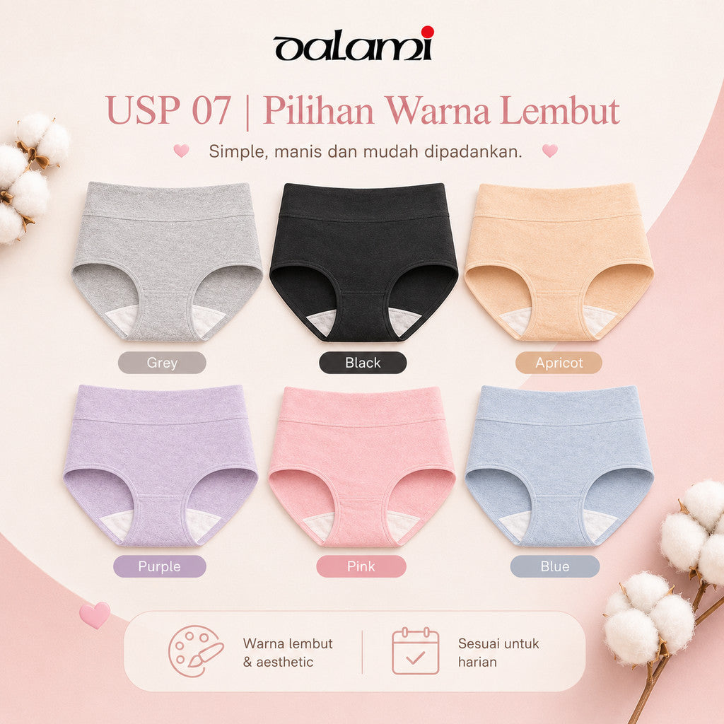 [DALAMI] LARA 47-115kg 5pcs Cotton High Waist Plus Size Panties Underwear Women Seluar Dalam Wanita Female Panty