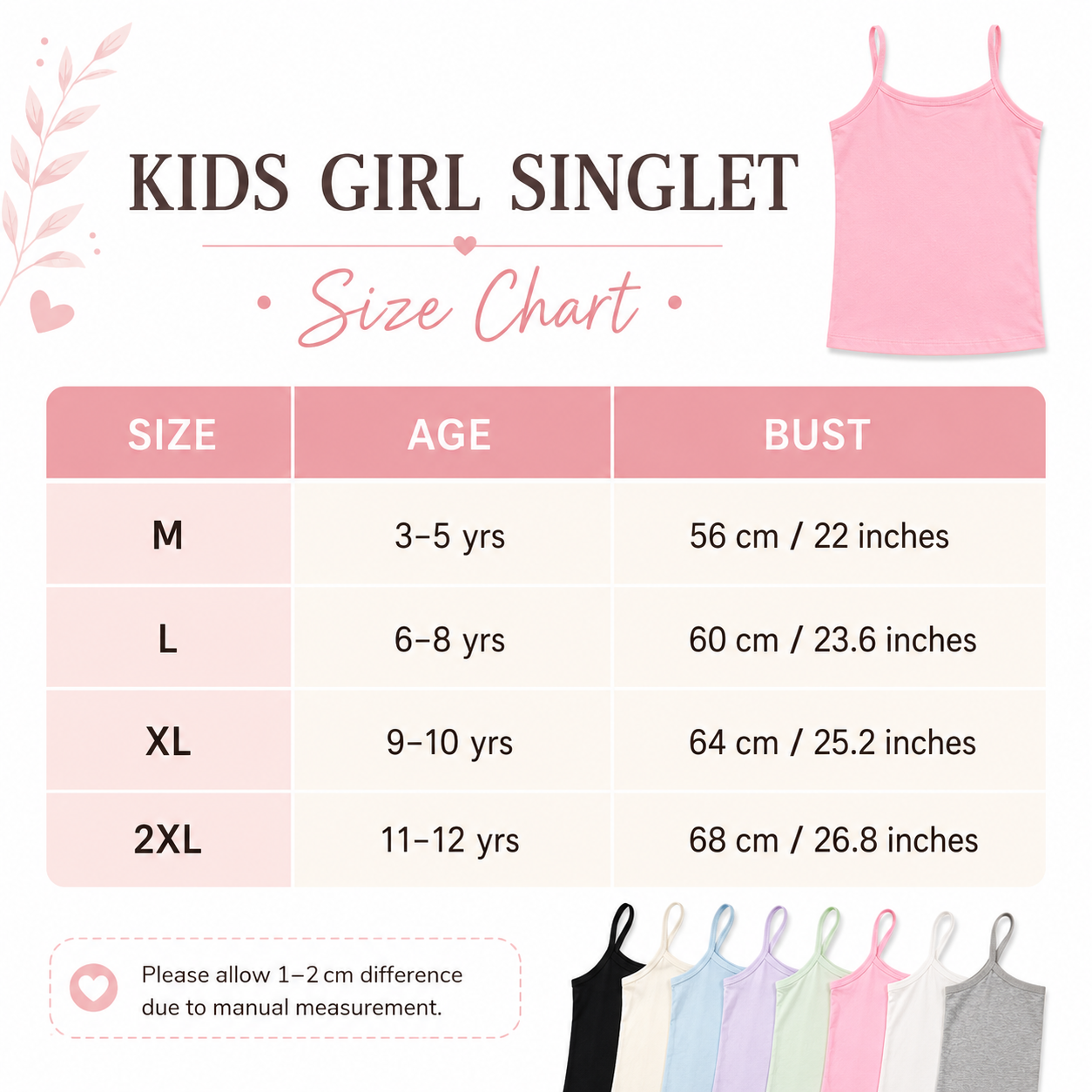 DALAMI Kids Long Singlet Camisole 3-12Y | Cotton Spandex Innerwear for Girls